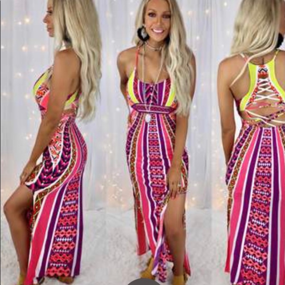 Palm Beach purple pink maxi dress